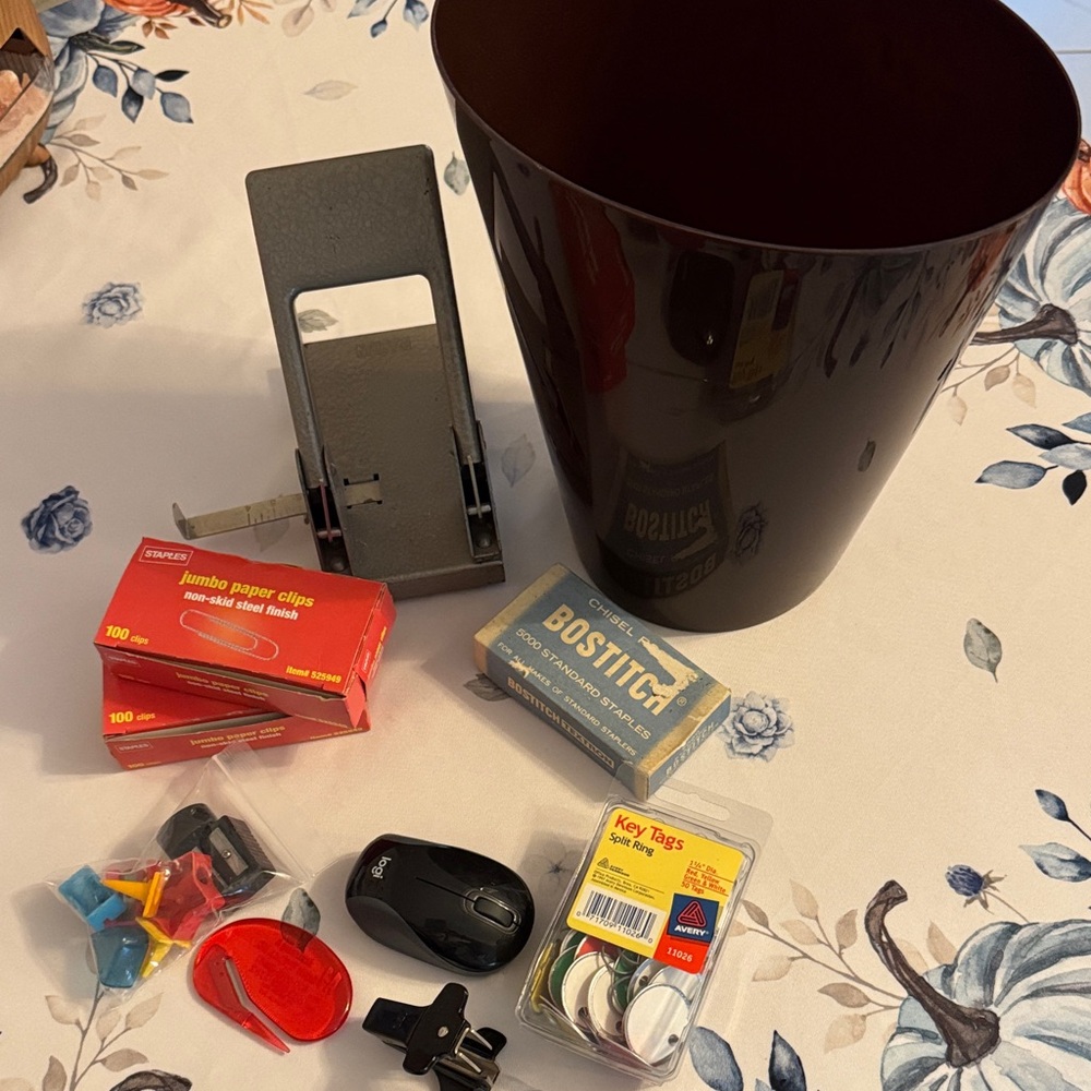 Office Supplies Bundle with Brown Wastebasket